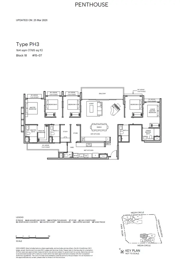 Hudson Place Residences — floor plan PH3, 5 Bedroom + Study, D05