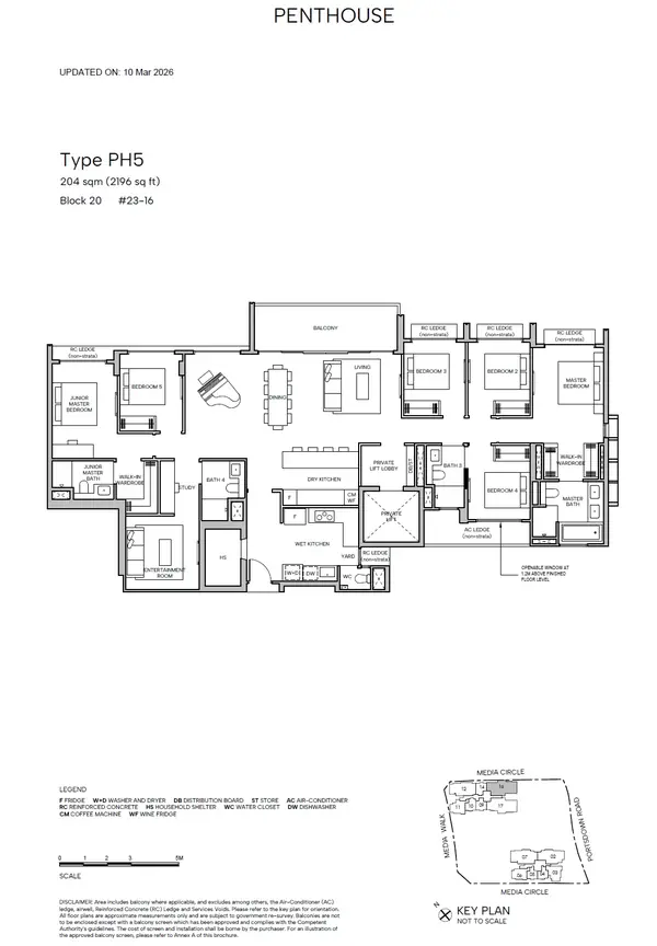 Hudson Place Residences — floor plan PH5, 6 Bedroom + Entertainment rm + pte lift, D05