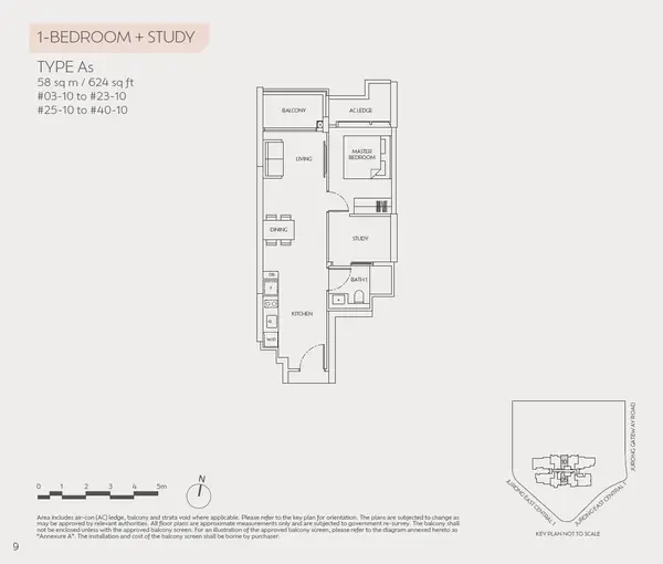 J'Den — floor plan As, 1 Bedroom + Study, D22