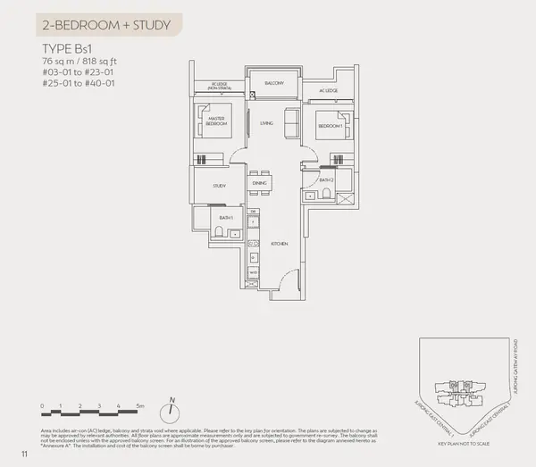 J'Den — floor plan Bs1, 2 Bedroom + Study, D22
