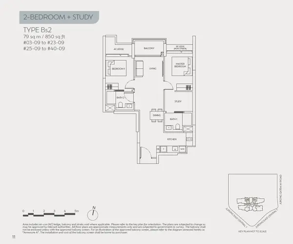 J'Den — floor plan Bs2, 2 Bedroom + Study, D22
