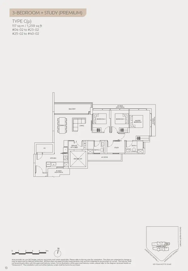 J'Den — floor plan C(p), 3 Bedroom + Study (Premium), D22