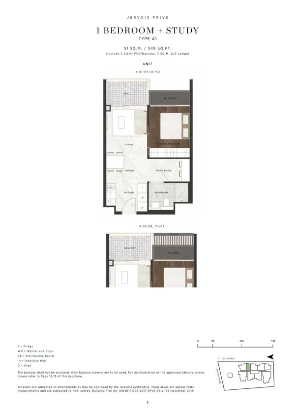 Jervois Prive — floor plan A1, 1 Bedroom + Study, D10