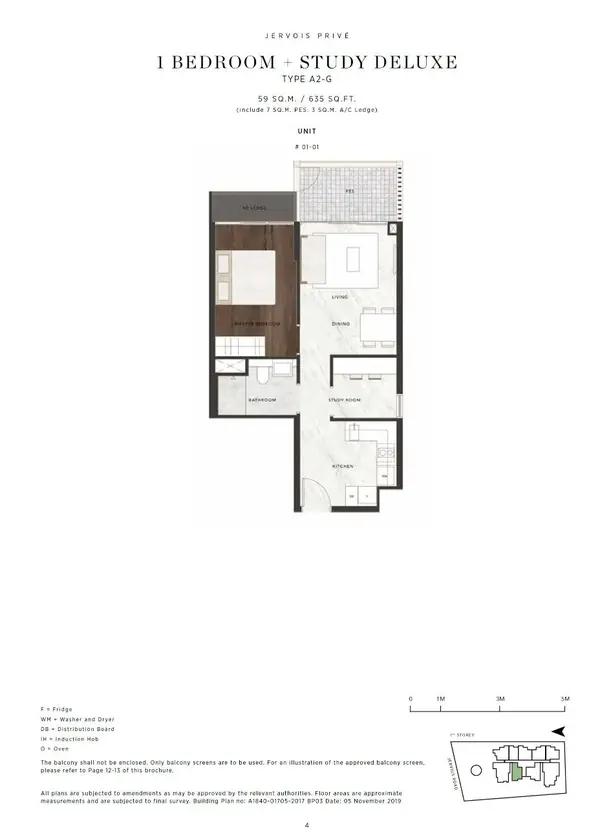 Jervois Prive — floor plan A2-G, 1 Bedroom + Study, D10