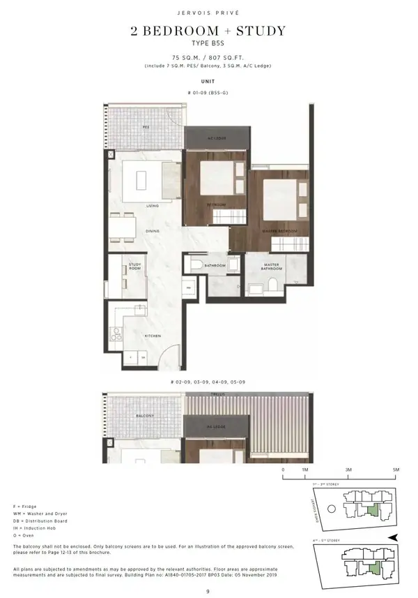 Jervois Prive — floor plan B5S, 2 Bedroom + Study, D10