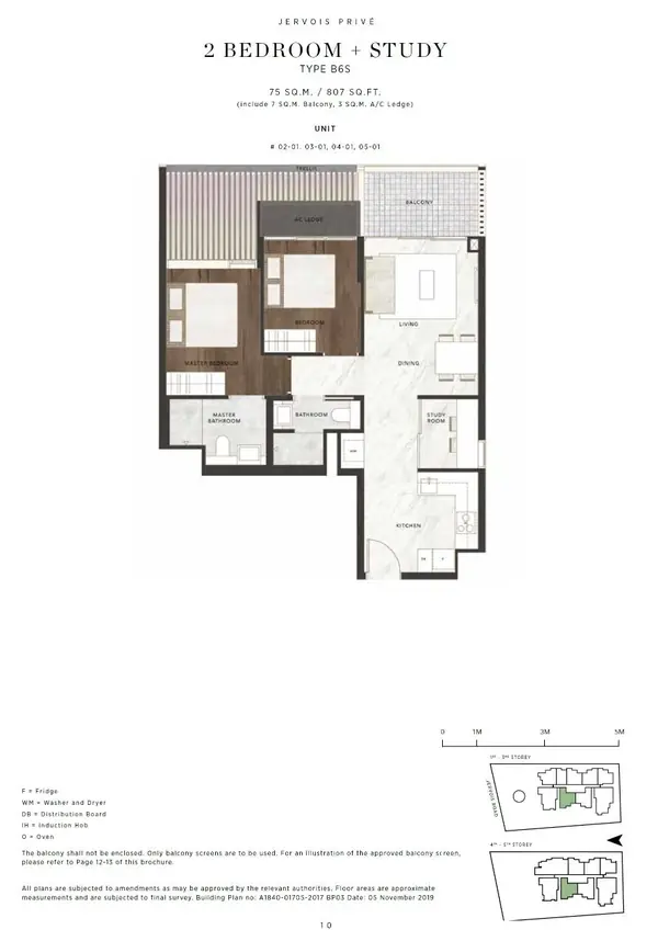 Jervois Prive — floor plan B6S, 2 Bedroom + Study, D10
