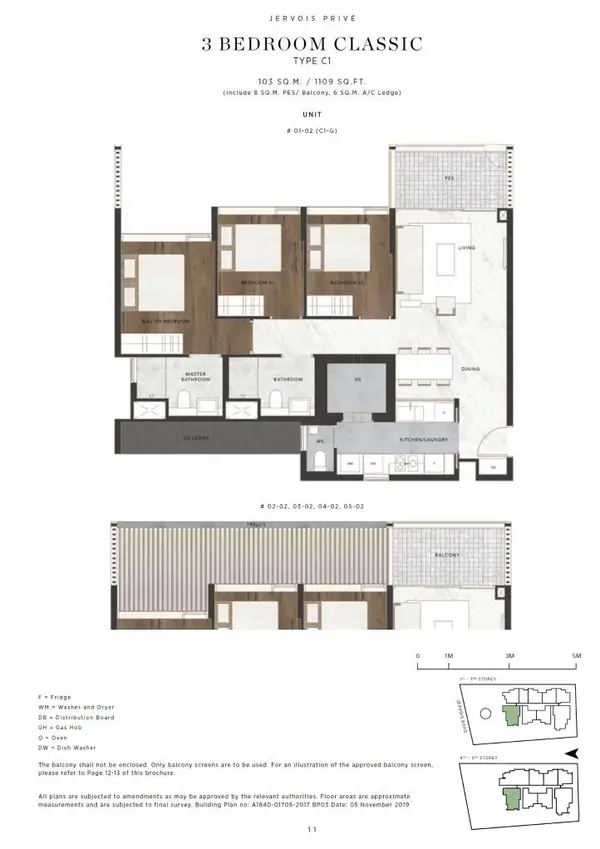 Jervois Prive — floor plan C1, 3 Bedroom, D10