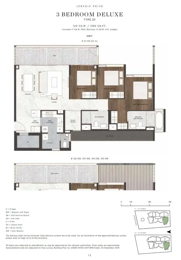 Jervois Prive — floor plan D1, 3 Bedroom + Study, D10
