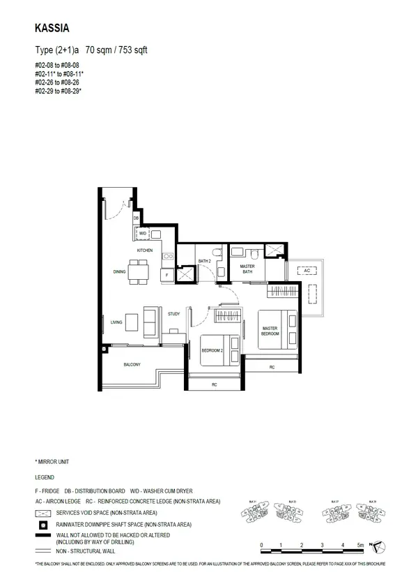 Kassia — floor plan (2+1)a, 2 Bedroom (with study), D17