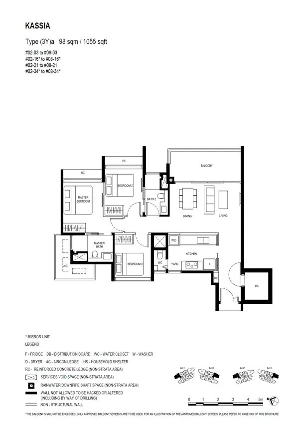 Kassia — floor plan (3Y)a, 3 Bedroom (with yard), D17