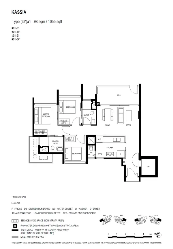 Kassia — floor plan (3Y)a1, 3 Bedroom (with yard), D17