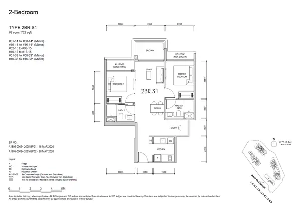 Lentor Gardens Residences — floor plan 2BR S1, 2 Bedroom + Study, D26