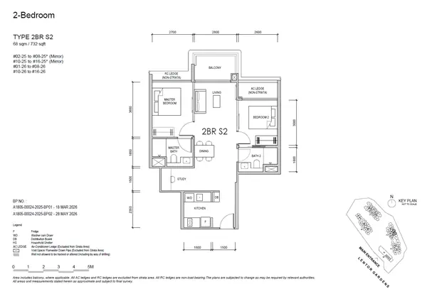 Lentor Gardens Residences — floor plan 2BR S2, 2 Bedroom + Study, D26