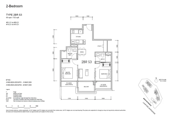 Lentor Gardens Residences — floor plan 2BR S3, 2 Bedroom + Study, D26