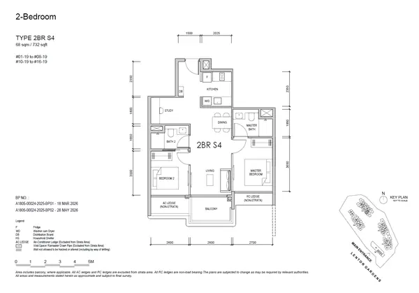Lentor Gardens Residences — floor plan 2BR S4, 2 Bedroom + Study, D26