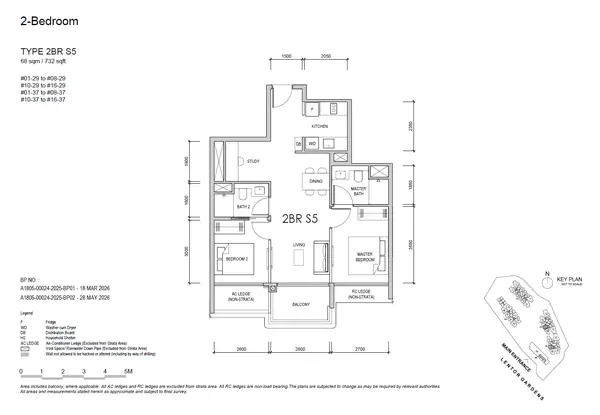 Lentor Gardens Residences — floor plan 2BR S5, 2 Bedroom + Study, D26
