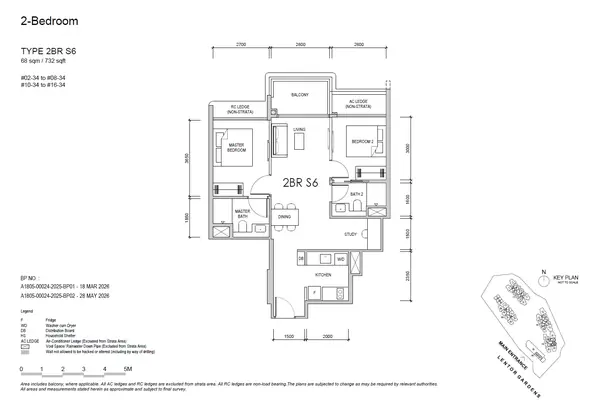 Lentor Gardens Residences — floor plan 2BR S6, 2 Bedroom + Study, D26