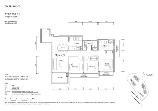 Lentor Gardens Residences — floor plan 3BR C1, 3 Bedroom Compact, D26