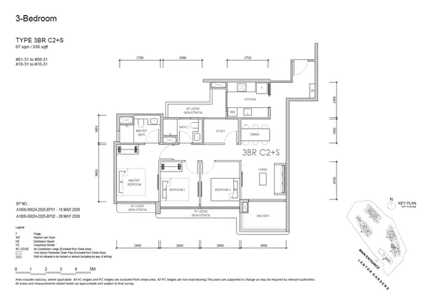 Lentor Gardens Residences — floor plan 3BR C2+S, 3 Bedroom Compact + Study, D26