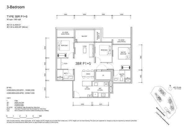 Lentor Gardens Residences — floor plan 3BR P1+S, 3 Bedroom Premium + Study, D26