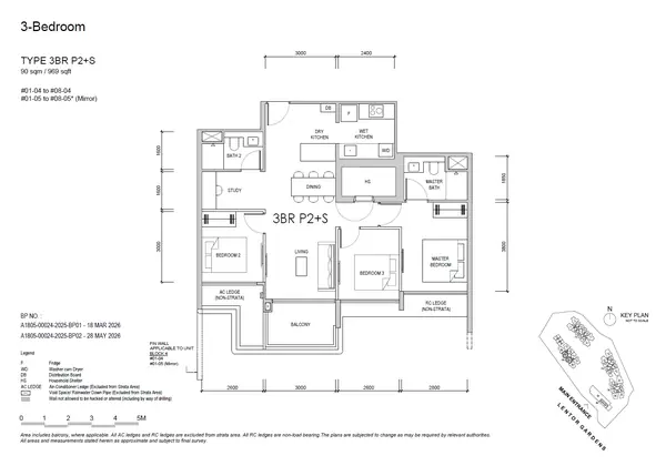 Lentor Gardens Residences — floor plan 3BR P2+S, 3 Bedroom Premium + Study, D26