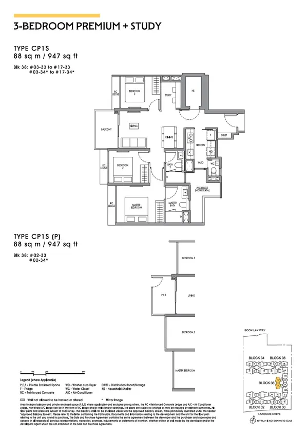 Lucerne Grand — floor plan CP1S, 3 Bedroom Premium + Study, D22