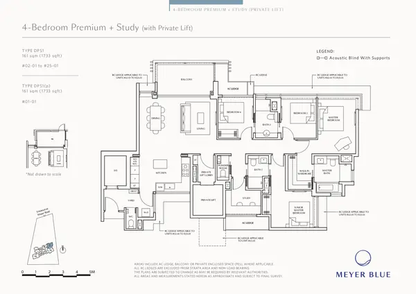 Meyer Blue — floor plan DPS1(p), 4 Bedroom Premium + Study (w Private Lift), D15