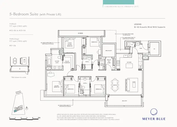 Meyer Blue — floor plan E1, 5 Bedroom Suite (w Private Lift), D15