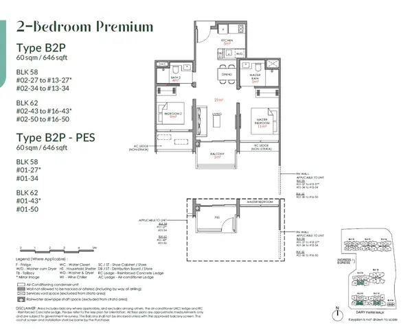 Narra Residences — floor plan B2P, 2 Bedroom Premium, D23