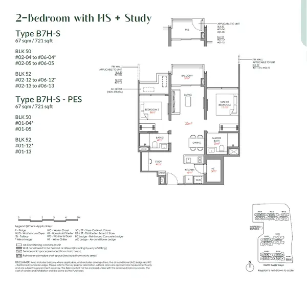 Narra Residences — floor plan B7H-S, 2 Bedroom with HS & Study, D23