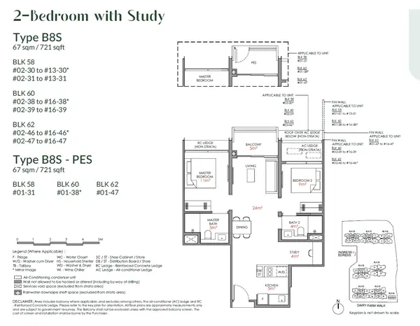 Narra Residences — floor plan B8S, 2 Bedroom with Study, D23