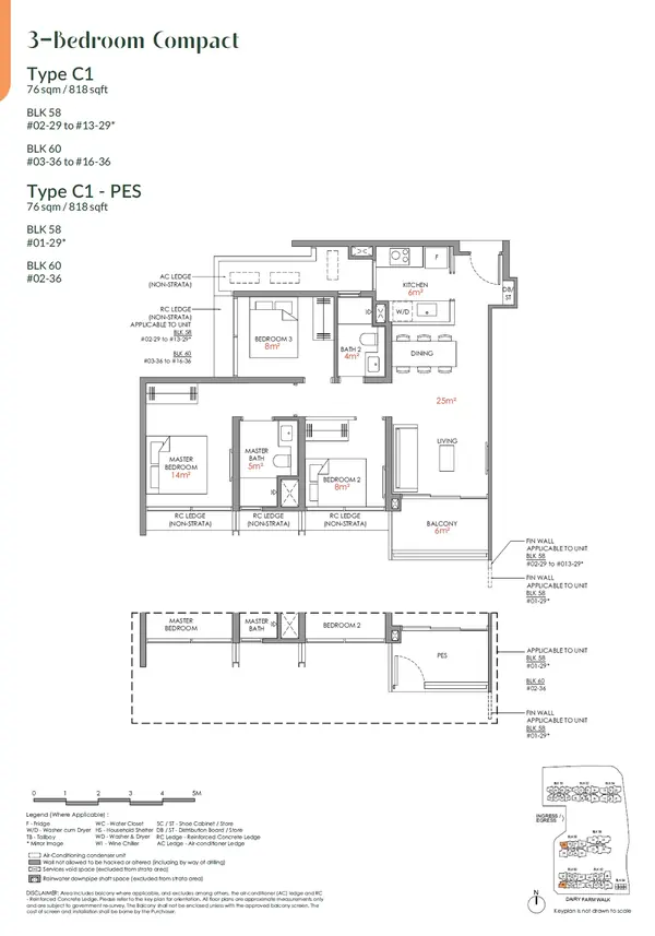 Narra Residences — floor plan C1-PES, 3 Bedroom Compact, D23