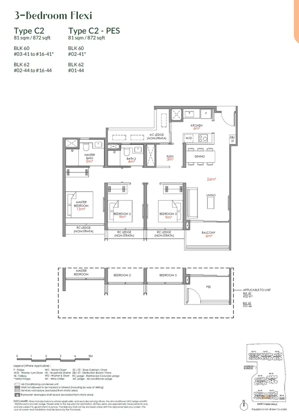 Narra Residences — floor plan C2, 3 Bedroom Flexi, D23