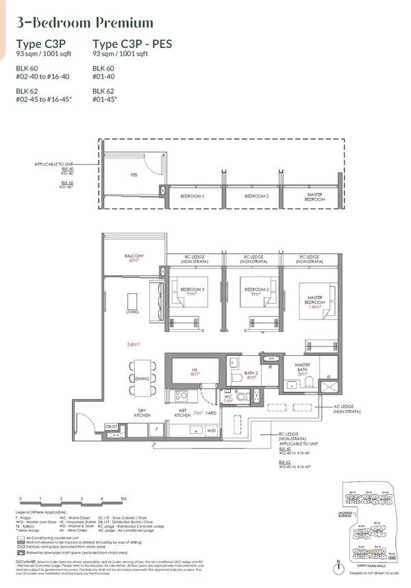 Narra Residences — floor plan C3P, 3 Bedroom Premium, D23