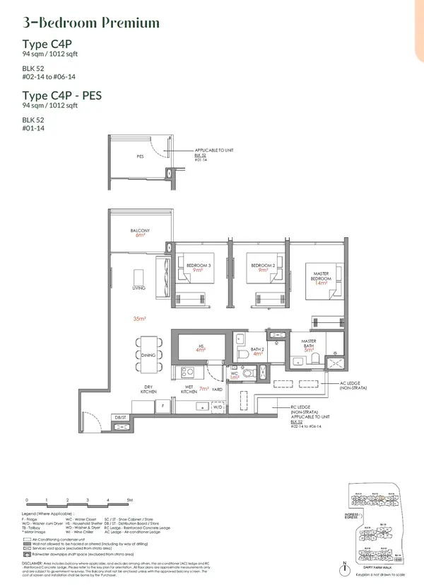 Narra Residences — floor plan C4P, 3 Bedroom Premium, D23
