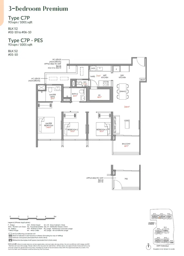 Narra Residences — floor plan C7P, 3 Bedroom Premium, D23