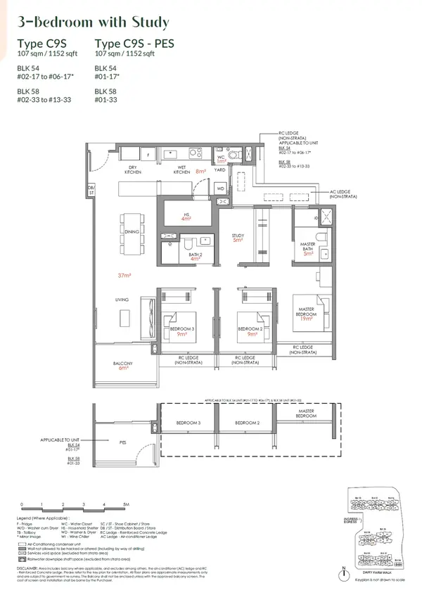 Narra Residences — floor plan C9S-PES, 3 Bedroom with Study, D23