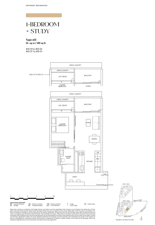 Newport Residences — floor plan AS1, 1 Bedroom + Study, D02