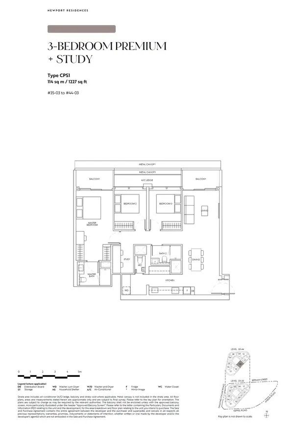 Newport Residences — floor plan CPS1, 3 Bedroom + Study, D02