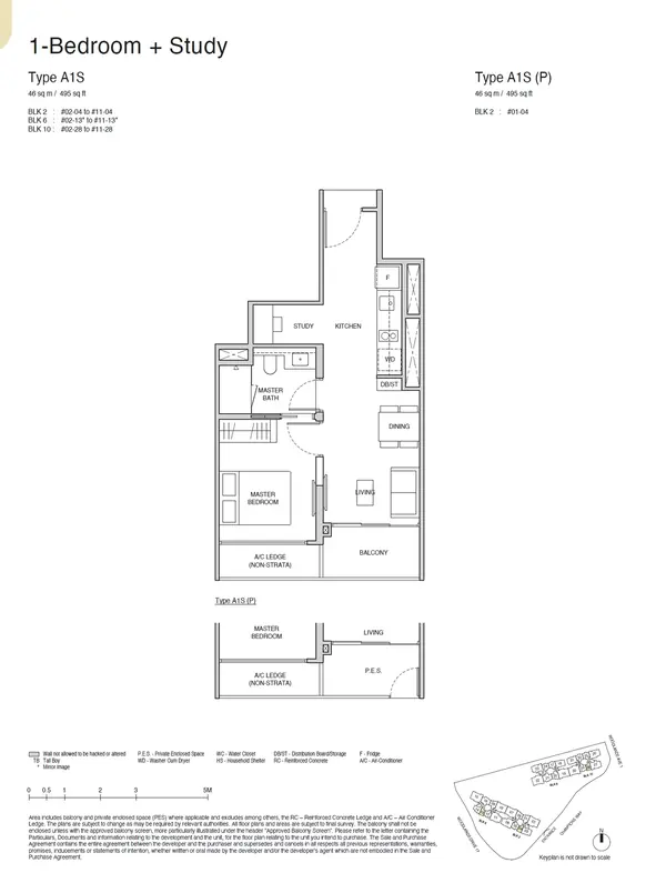 Norwood Grand — floor plan A1S(P), 1 Bedroom + Study, D25