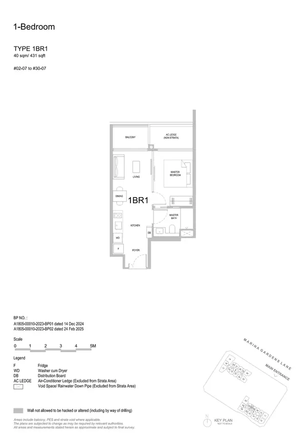 One Marina Gardens — floor plan 1BR1, 1 Bedroom, D01
