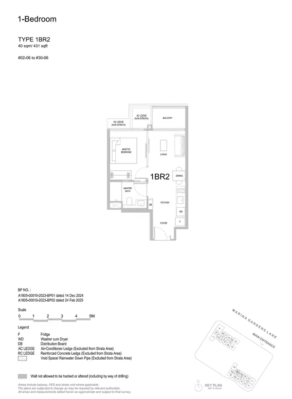 One Marina Gardens — floor plan 1BR2, 1 Bedroom, D01
