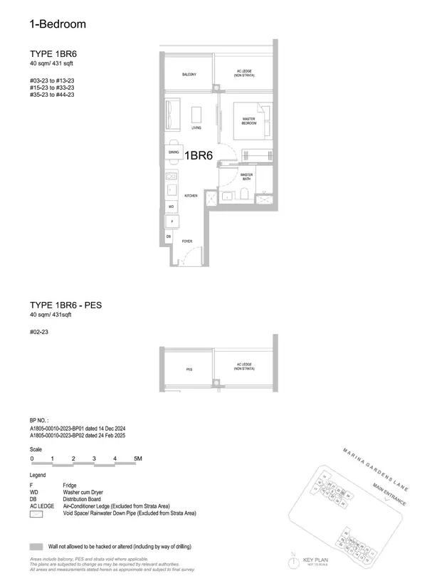 One Marina Gardens — floor plan 1BR6-PES, 1 Bedroom, D01