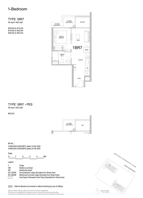 One Marina Gardens — floor plan 1BR7-PES, 1 Bedroom, D01
