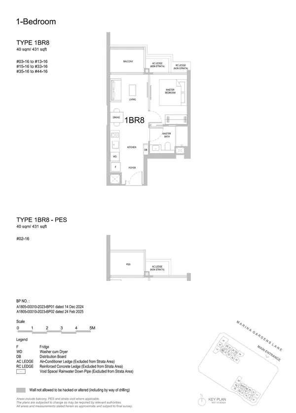 One Marina Gardens — floor plan 1BR8-PES, 1 Bedroom, D01