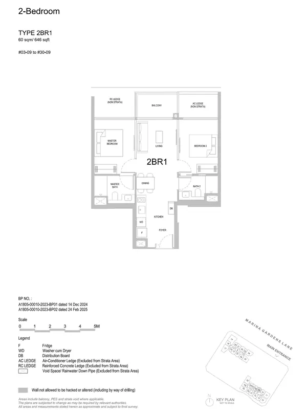 One Marina Gardens — floor plan 2BR1, 2 Bedroom, D01