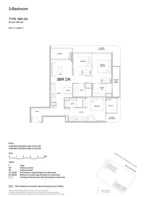 One Marina Gardens — floor plan 3BR DK, 3 Bedroom (Dual Key), D01