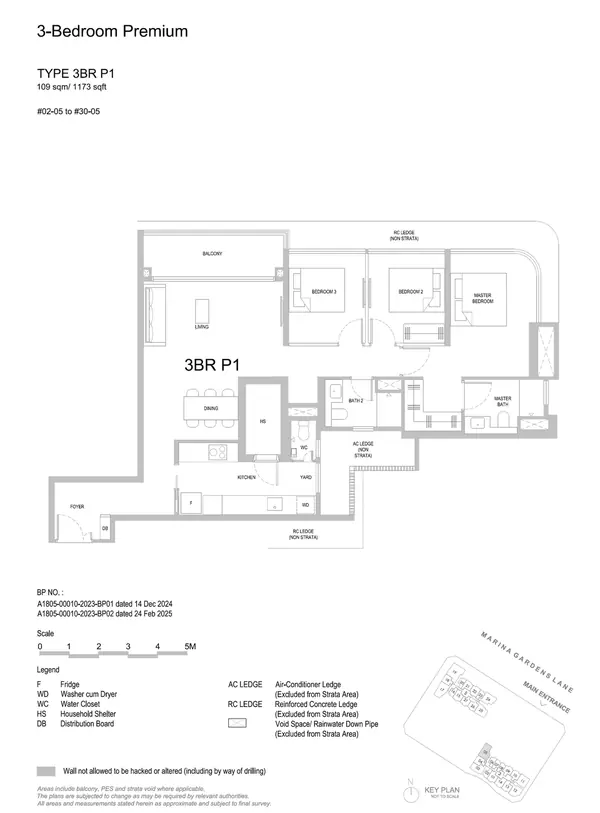 One Marina Gardens — floor plan 3BR P1, 3 Bedroom Premium, D01