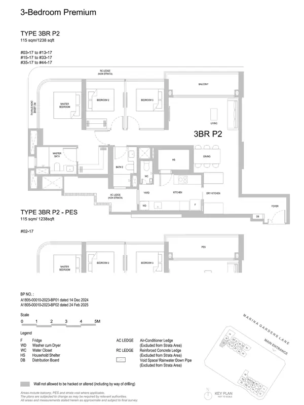 One Marina Gardens — floor plan 3BR P2-PES, 3 Bedroom Premium, D01