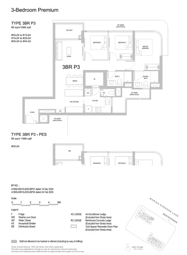 One Marina Gardens — floor plan 3BR P3-PES, 3 Bedroom Premium, D01
